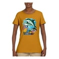 thumbnail image 2 of Pair of Dolphins Swimming in Ocean Animal Lover Womens Graphic T-Shirt, Gold, Medium, 2 of 3