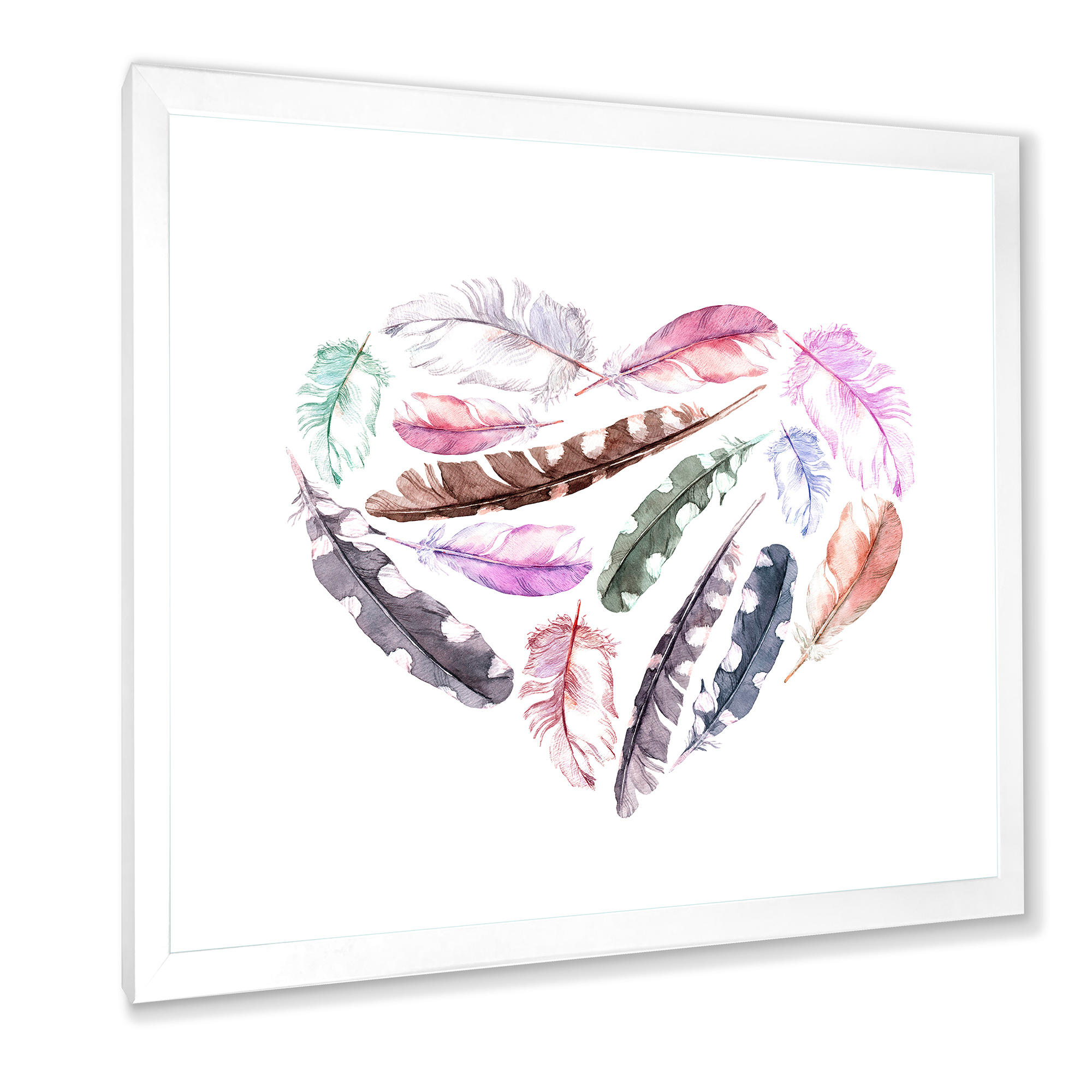 Designart 'Retro Pink Bird Feathers With Heart' Bohemian & Eclectic Framed Art Print
