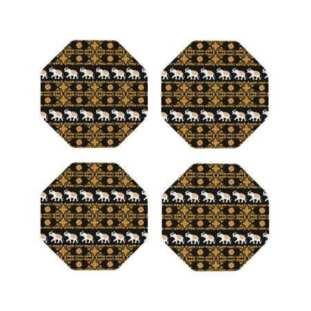 

Fuzoiu traditional Elephant Print Leather Coasters Set Drink Coasters Set of 4 for Tabletop Protection Durable PVC Coasters Home Décor and Housewarming Gift-Octagon