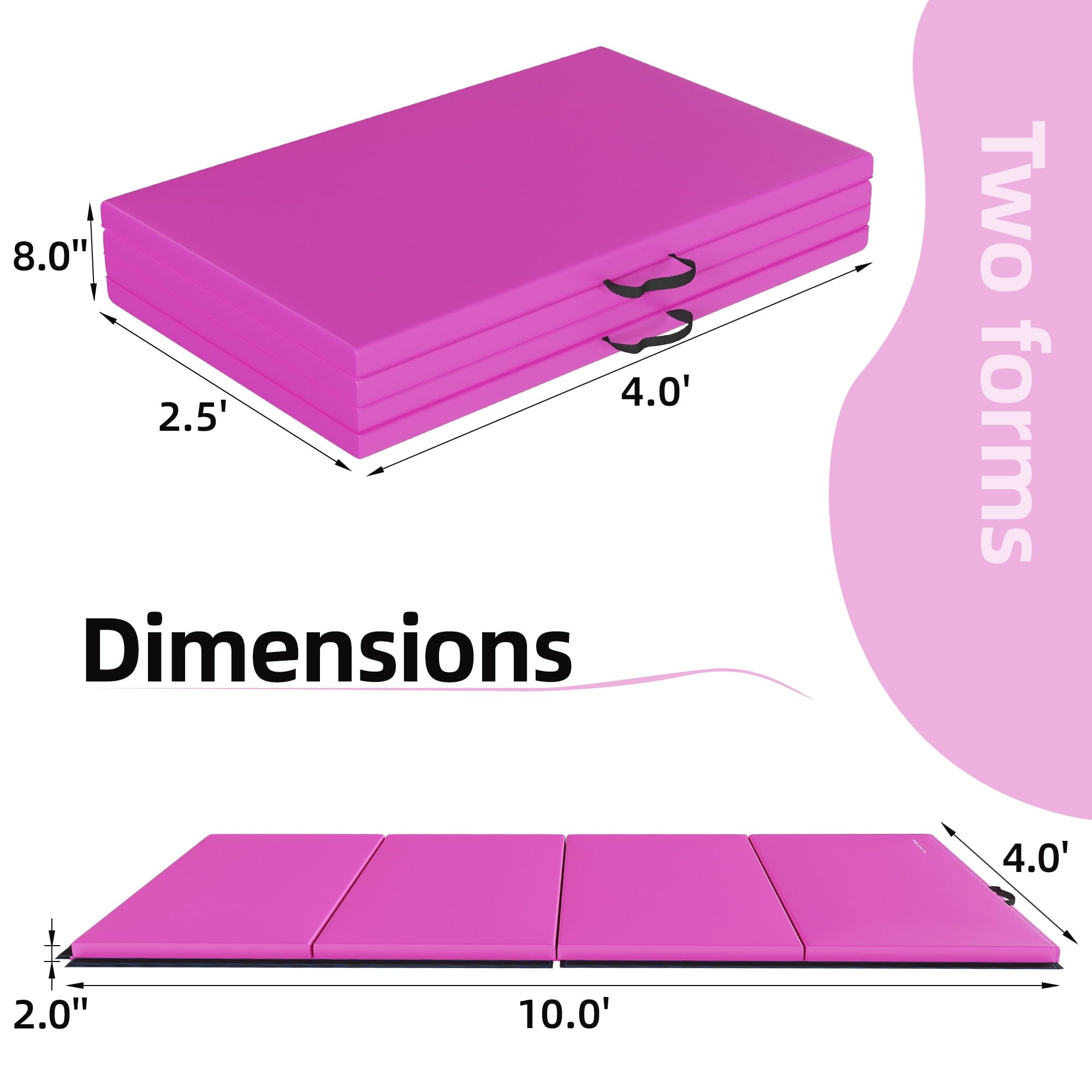 Signature Fitness 4ft x 10ft x 2in Folding Gymnastics Mat, Extra Large 4-Panel Exercise Mat for Tumbling, Stretching, Yoga, Cheerleading, Home Gym, PVC Leather + EPE Foam, Multiple Colors