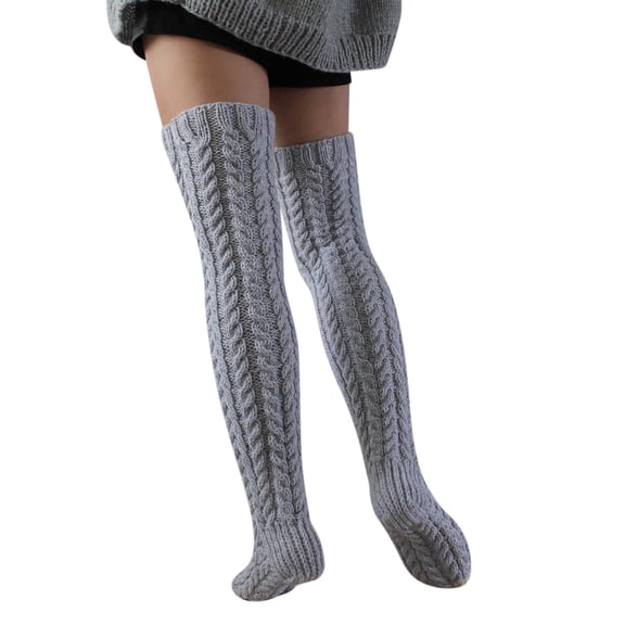 Fgnfyis High Stockings for Women Cable Knit Extra Long Boot Socks Over Knee Thigh Leg Warmers Socks for Women Knitted and Warm for Winter Grey