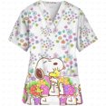 thumbnail image 4 of Ropa de mujer Estampado de dibujos animados de Snoopy Cuello en V Ropa de trabajo para mujer Tops Manga corta Con bolsillos Uniforme médico de enfermería, 4 of 5