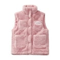 thumbnail image 2 of Cuzibr Kids Jacket Fuzzy Thermal Sleeveless Vest Coat Solid Color Stand Collar Zipper Thick Plush Lined Windproof Waistcoat With Pockets Winter Coat,Pink,2-3 Years, 2 of 7