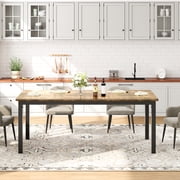 Rectangular Dining Table Seats 6-8, Modern Industrial Kitchen Table with Heavy Duty Metal Legs