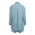 thumbnail image 7 of LYXSSBYX 2 Piece Sets for Women Summer Women Summer Striped Fashion Cardigan Long Sleeved Top+shorts Long Sleeved Round Neck Top/shirt Set, 7 of 7
