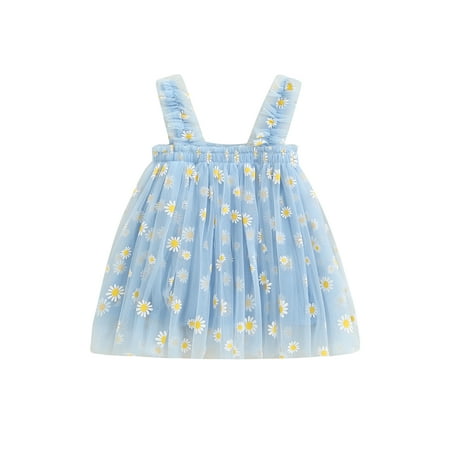 

Baby Girls Daisy Dress Toddler Sleeveless Floral Tutu Dress Layered Tulle Dresses