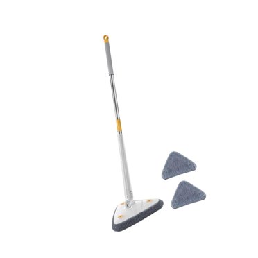 Balai Télescopique Triangulaire Lavable avec 3 Tampons de Remplacement pour Nettoyage Blanc