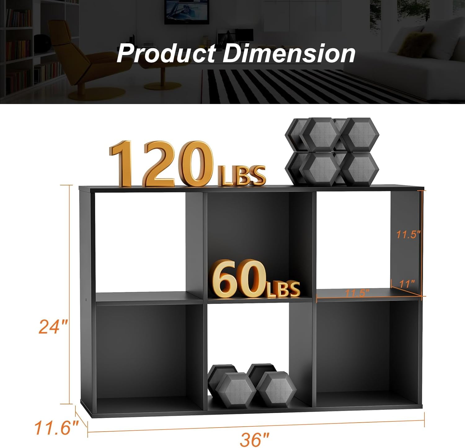 Black Cube Storage Unit, 3-tier Bookcase with 6 Cube Storage Unit, Open Display Bookcase with Removable Back Panels for Living Room, Home Office, Bedroom,