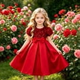 thumbnail image 4 of WhouRiu Girls Sparkling Sequins Dress Puff Short Sleeve Crew Neck A Line Party Gown Kids Comfortable Elegant Princess Dresses,4 Years, 4 of 7