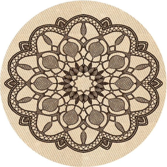 Ahgly Company Indoor Round Patterned Sienna Brown Area Rugs, 5' Round