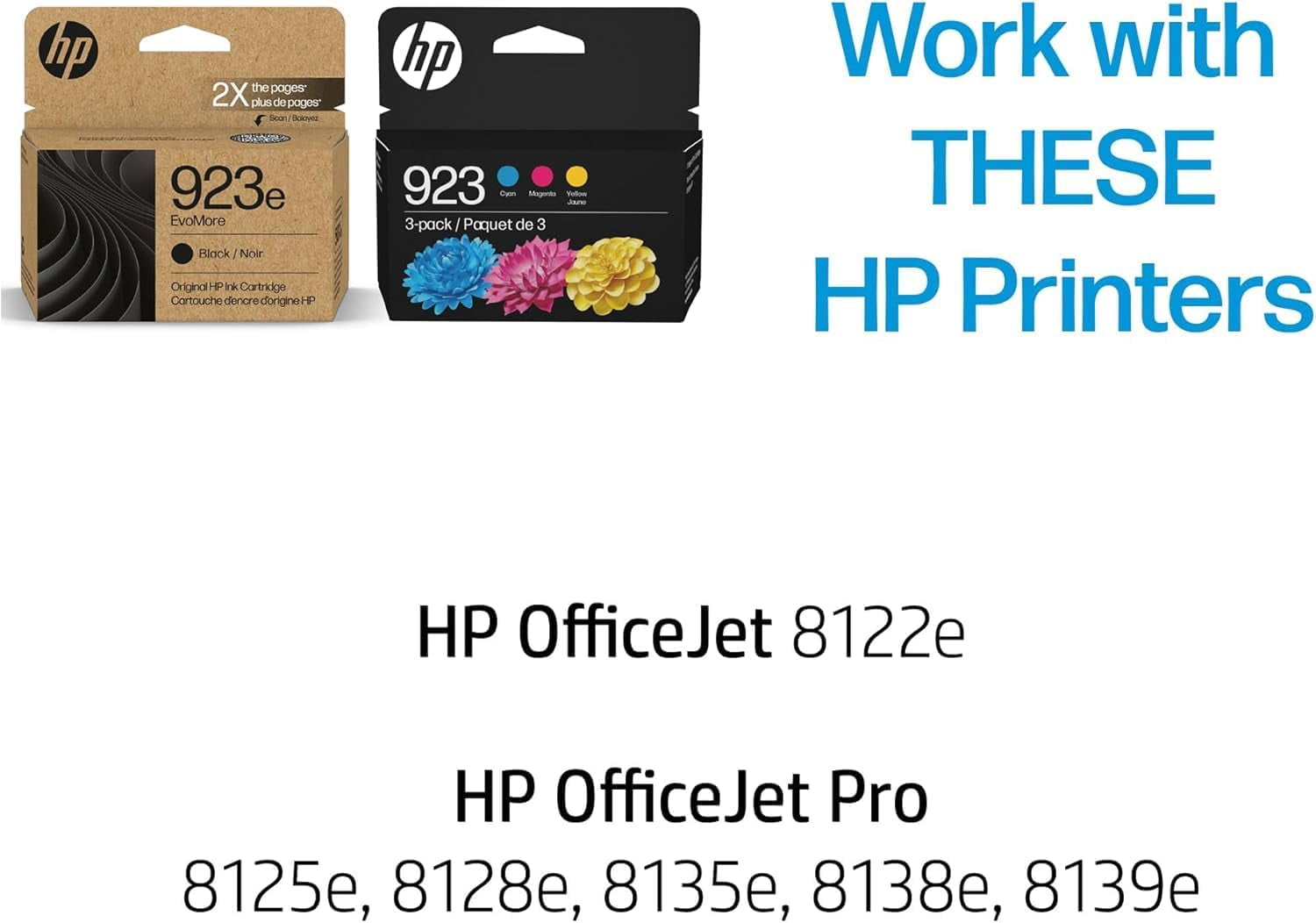 HP 923e EvoMore Black/ 923 Tri-Color Ink Cartridges (2-Pack) Works with Printer Series OfficeJet 8120, OfficeJet Pro 8130 Carbon Neutral C84QYLN (Sold without manufacturer warranty)
