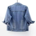 thumbnail image 4 of Women's 3/4 Sleeve Colored Cropped Denim Jacket Light Wash Jacket Coat Short Sleeve Blue Jean Jacket for Women Light Coats for Women Light Jacket Women Blue2 2XL, 4 of 5