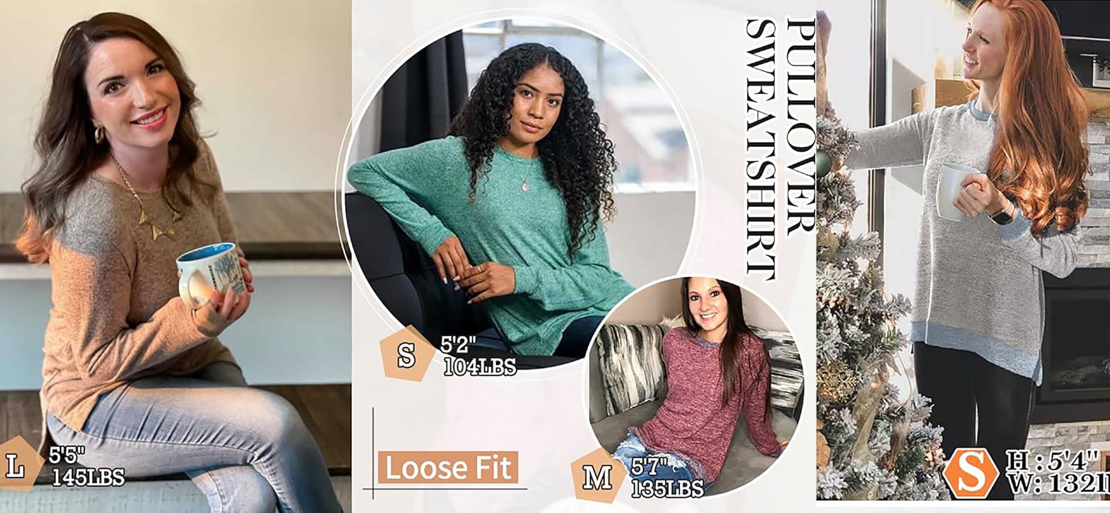 Sweatshirt for Women Long Sleeve Tunic Tops Color Block Crewneck Sweatshirts Side Split