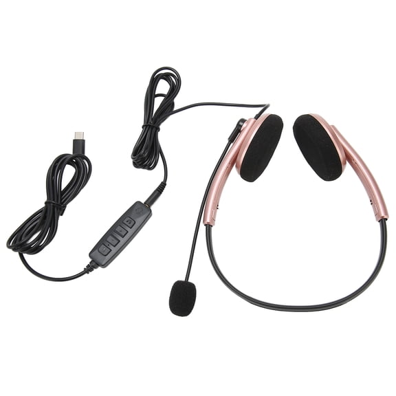 Auriculares para centro de llamadas, multifuncionales, elegantes, con cancelación de ruido, protección auditiva para llamadas HD, auriculares para teléfono, oro rosa, tipo C