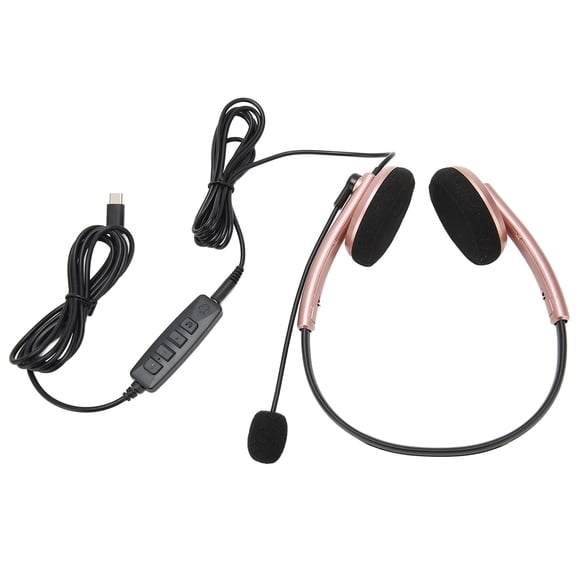 Auriculares para centro de llamadas, multifuncionales, elegantes, con cancelación de ruido, protección auditiva para llamadas HD, auriculares para teléfono, oro rosa, tipo C