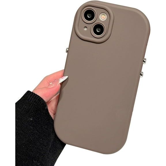 Solid Color Metal Button Simple Classic Soft Silicone Case Compatible with iPhone Case (iPhone 14 Pro,Brown)