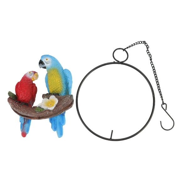 Garden Iron Ring Parrot Pendant Resin Bird Model Crafts Courtyard Balcony Decorations Small Red Blue Macaw