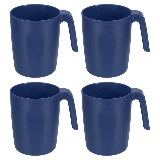 Uxcell Set de 4 Tazas de Café de Plástico, Tazas de Café Irrompibles, Vasos Reutilizables y Seguros con Asa para Té Leche Cocina, Azul Oscuro