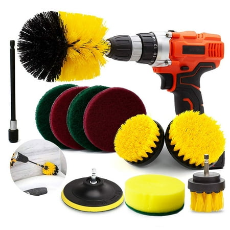 11 Pieces Drill Brush Attachment Set .BP PRO Scrub Brush Power Scrubber Drill Brush Kit Scouring Pad .Cleaning Kit for Bathroom, Toilet, Grout, Floor, Tub, Shower, Tile, Auto, Sinks, (Best Way To Clean Tile Floors And Grout)