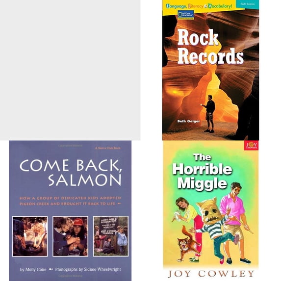 Children's Fun & Educational 4 Pack Paperback Book Bundle (Ages 6-12): SCHOOLS OF FISH Dominie Marine Life Young Readers, Rock Records Avenues, Come Back, Salmon: How a Group of Dedicated Kids Adopted