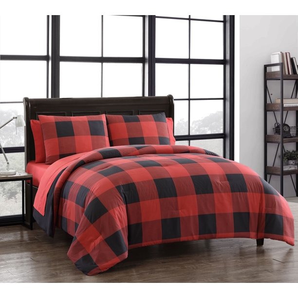 Buffalo Plaid 5pc Twin Red and Black Bed in a Bag