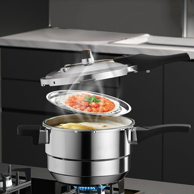 Pressure Canner, Stainless Steel Aluminum Polished Multifunctional Pressure Pot with Steaming Rack for Electric Gas Induction
