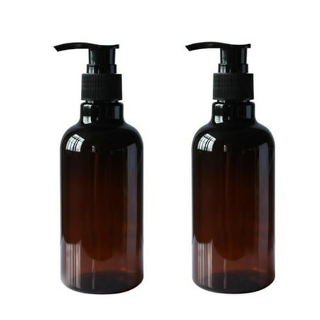 2PCS 250ML 8OZ Amber Empty PET Plastic Pump Bottles Refillable Dispensing Containers for Conditioner Body Wash Hair Gel Liquid Hand Soap DIY Lotion's and Massage
