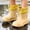 Khaki, variant on Toddler Drawstring Cuff Mid Calf Rain Boots, Solid Color Waterproof Slip On Shoes, Light Soft EVA Material for Kids Puddle Play Rainy Outdoor Activities Khaki 150