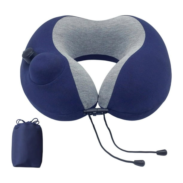 Almohada de viaje inflable ligera, portátil y transpirable con reposacabezas Azul
