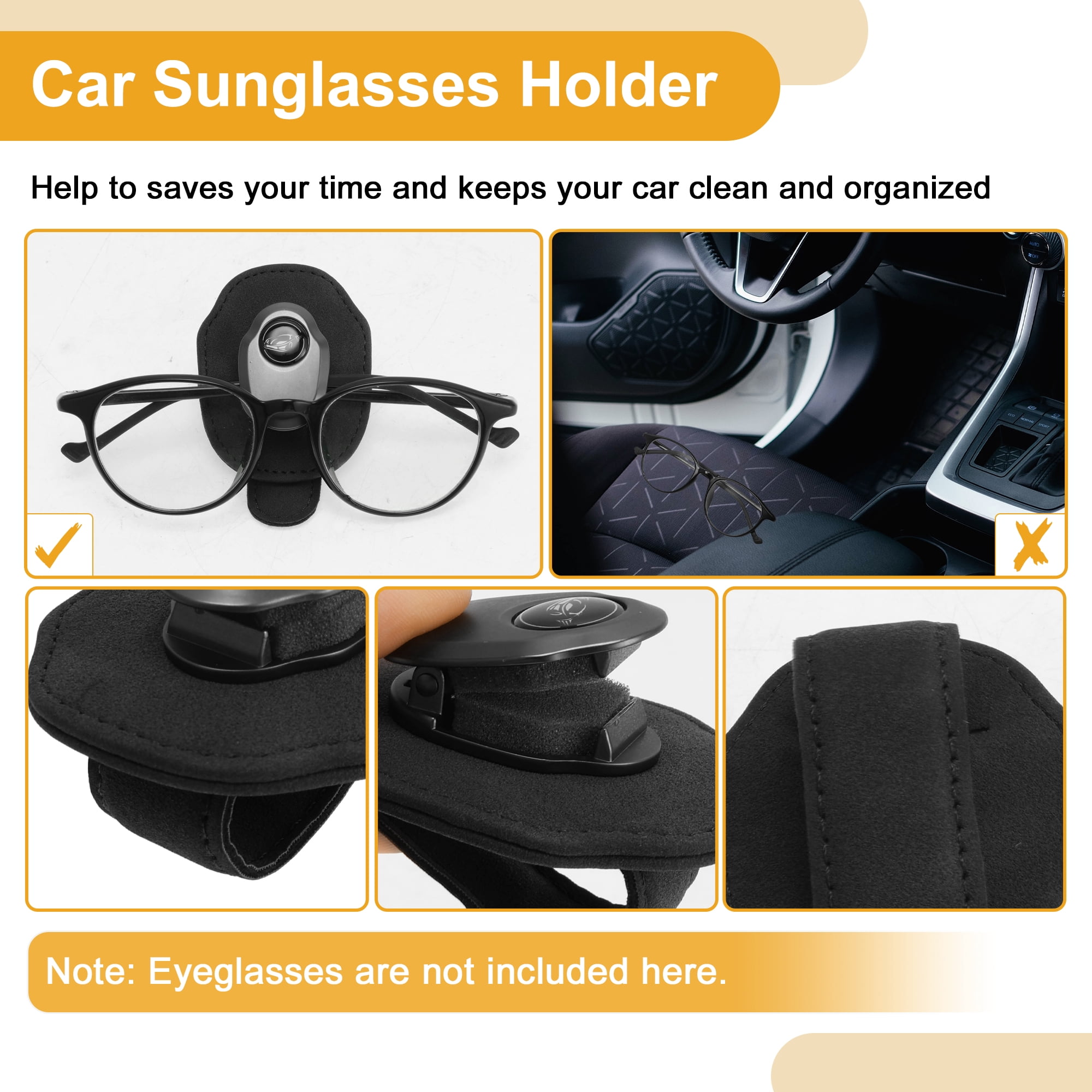 Unique Bargains Car Sunglasses Clip Universal Sun Visor Holder for Car Suede Metal Black