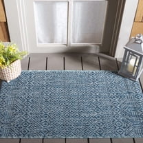 SAFAVIEH Courtyard Evander Geometric Indoor/Outdoor Area Rug, Aqua/Navy, 2'7" x 5'