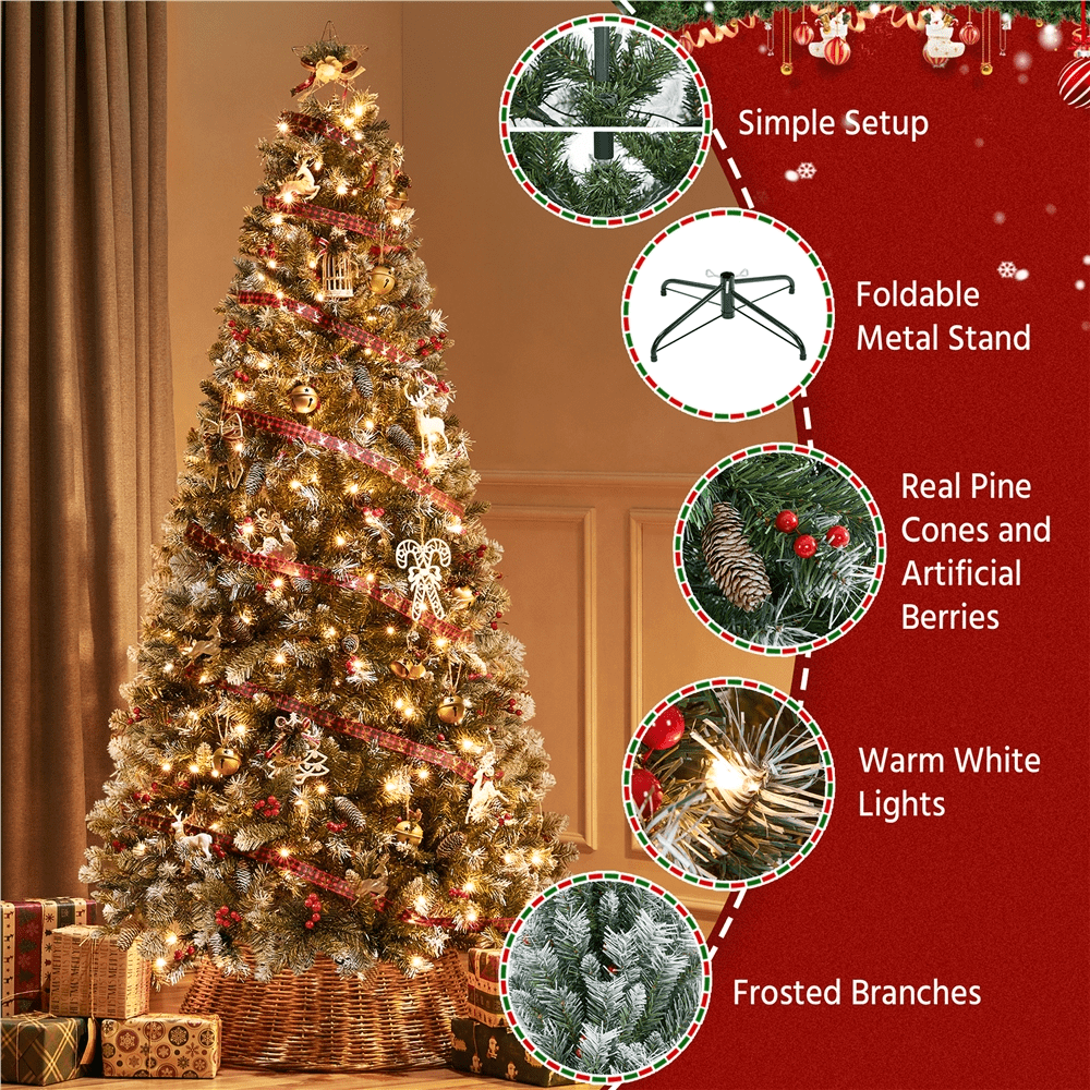 Alden Design 6ft Pre-lit Frosted Artificial Christmas Tree with Lights, Green