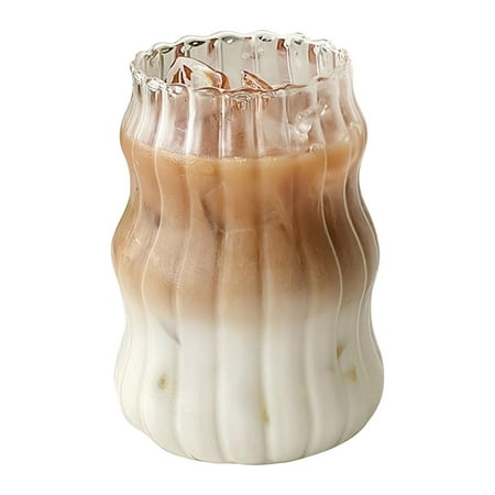 

Baywell Creative Drinking Glasses Coffee Mug Clear Drink Cup for Juice Milk Champagne Cocktail Home Kitchen Bar Party Accessories Ribbed Glassware Glass Cups Glass Drink Cup