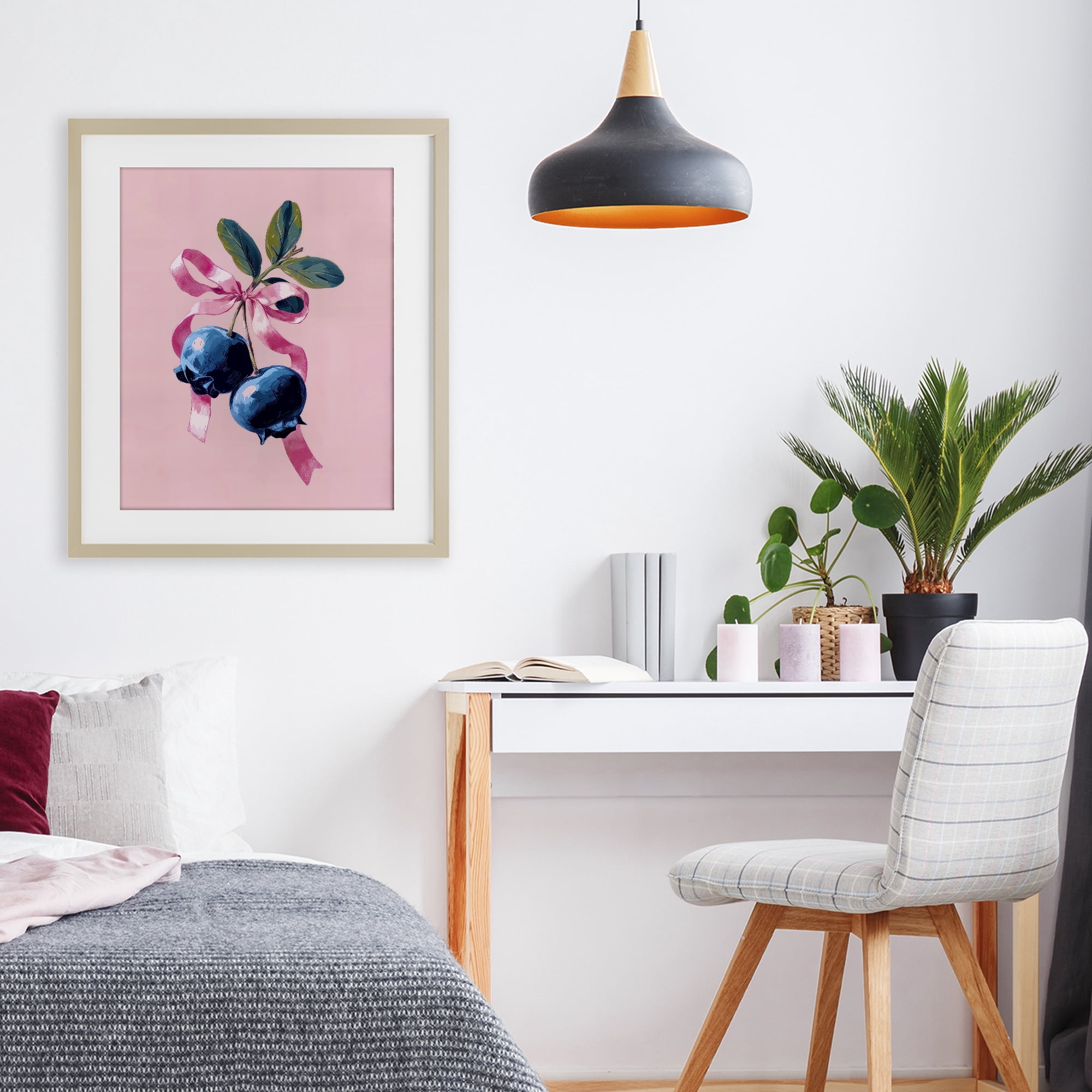 Stupell Industries Blueberry Branch with Pink Bow Birch Framed Print Under Glass, design by Imagine It Images