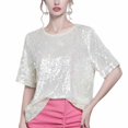 thumbnail image 6 of Dyfzdhu Sequin Tops for Women Plus Size Round Neck Slim Glitter Sparkly Tops Short Sleeve Dressy Casual Blouses Beige, 6 of 6