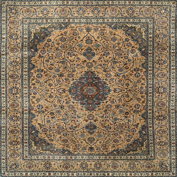 Ahgly Company Indoor Square Traditional Sand Brown Medallion Area Rugs, 9' Square