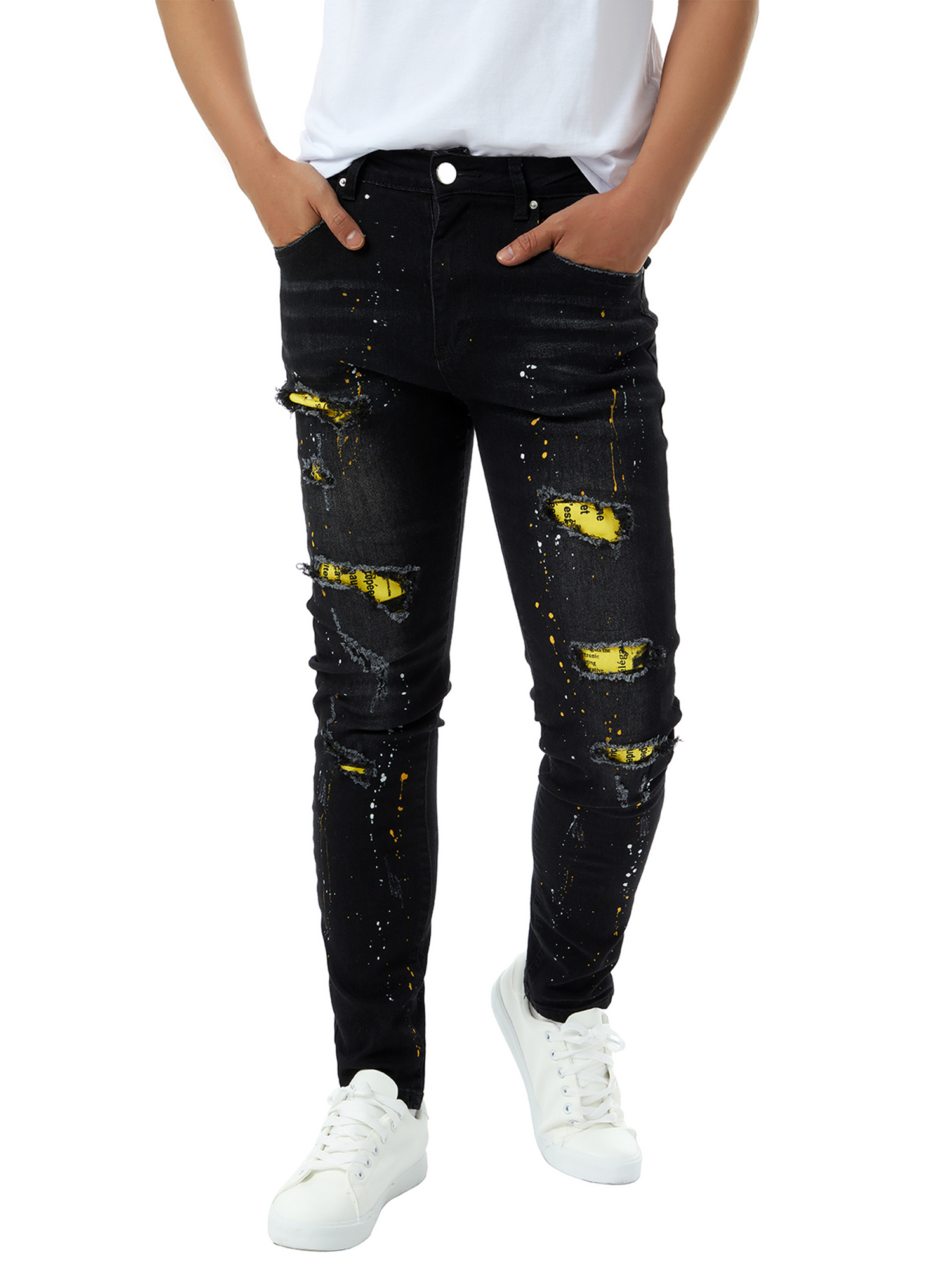 Men Casual Slim Fit Denim Jeans Skinny Distressed Jeans Trousers Motorcycle Rider Hole Pants Jeans - image 1 of 6