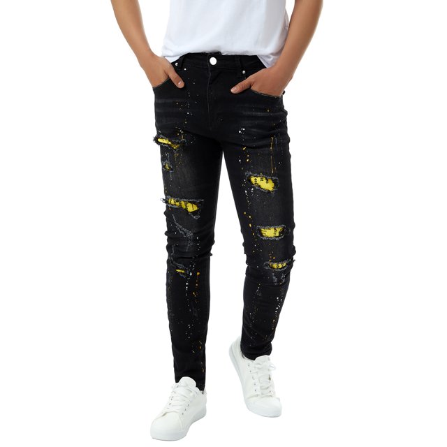 Men Casual Slim Fit Denim Jeans Skinny Distressed Jeans Trousers Motorcycle Rider Hole Pants Jeans