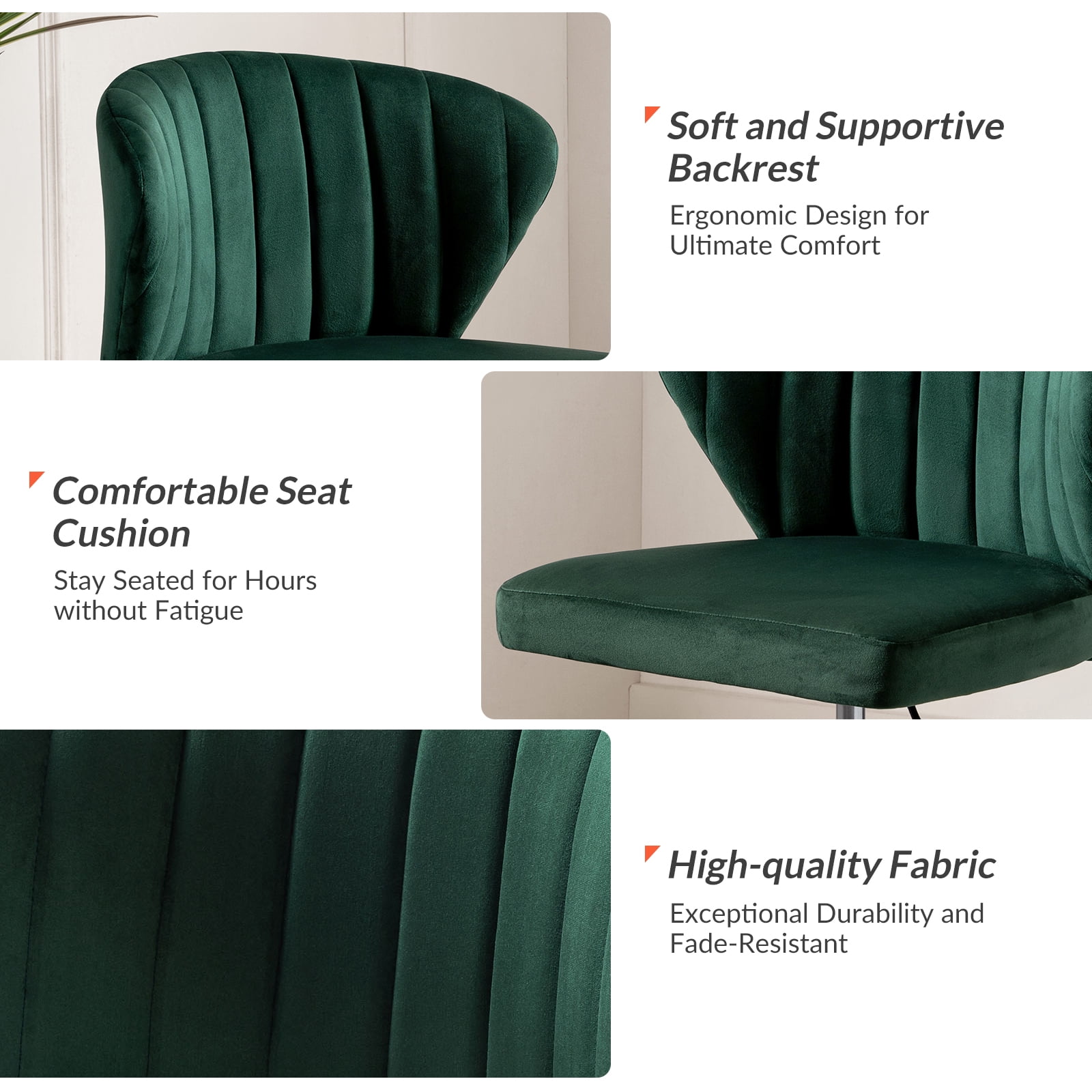 Velvet Swivel Task Office Chair, Tina's Home Adjustable Rolling Tufted Back Metal Leg Teen Green