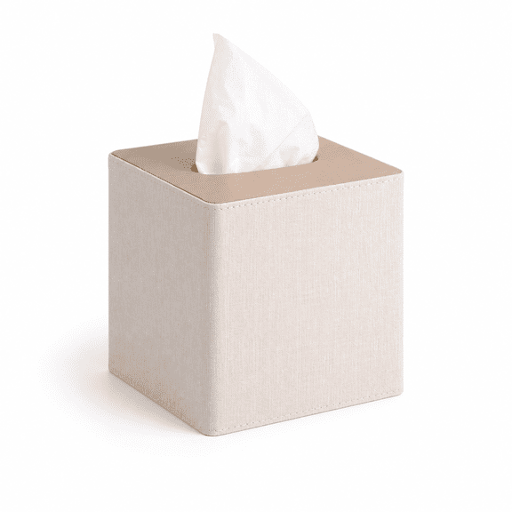 ABCISI Tissue Box Cover, Decorative Linen Square Tissue Holder with Wood Look Top, Modern Cube Tissue Box Holder for Bathroom, Bedroom, Office, Living Room, Beige