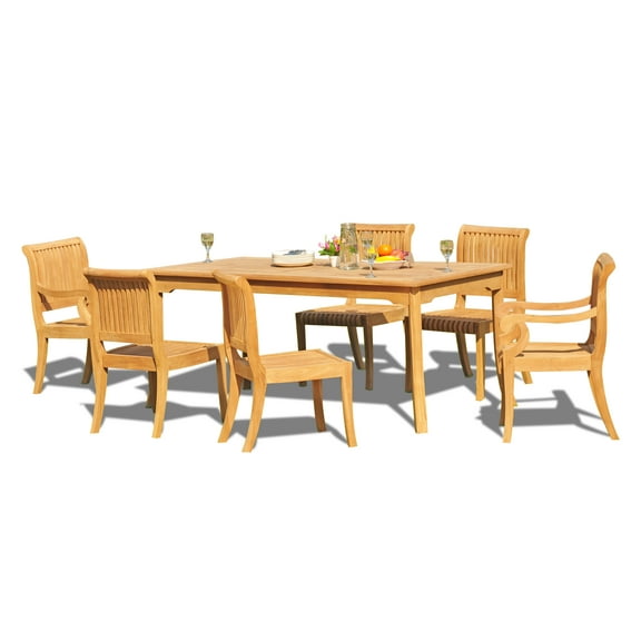 Teak Dining Set:6 Seater 7 Pc - 83" Rectangle Table, 4 Armless and 2 Giva Arm / Captain Chairs Outdoor Patio Grade-A Teak Wood WholesaleTeak #WMDSGVa