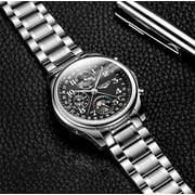 GUANQIN Automatic Self-Winding Watch Men Stainless Steel Leather Waterproof Business Mechanical Sapphire Wristwatch Day Date Multifunction