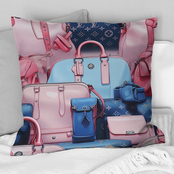 Designart "Chic Designer Bagages en Rose Pop Art I" Glam Throw Oreiller - Glam Oreiller pour Canapé - Insert et Oreillers Couvre pour la Décoration de Chambre à Coucher