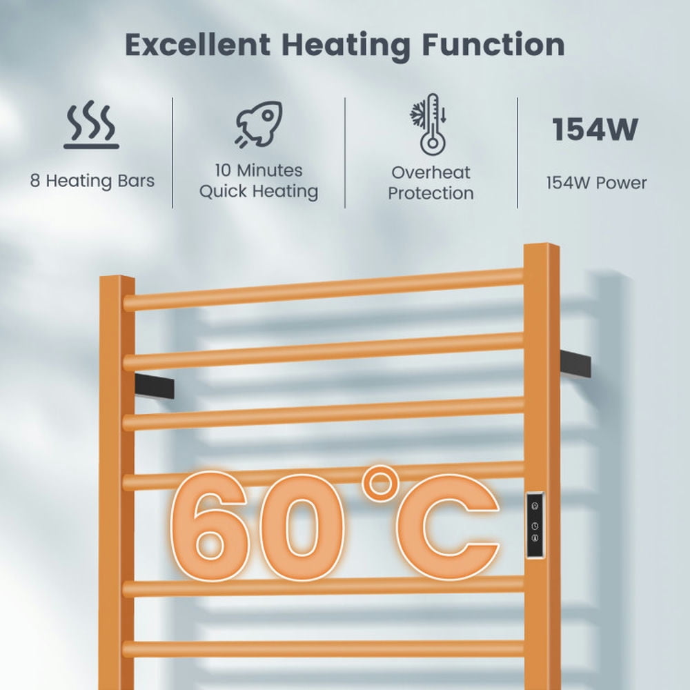 Finihen Wall Mounted Towel Rack, Electric Heated Towel Rack, 8 Bars Freestanding Wall Mounted Towel Warmer Rack with LED Display, for Bathroom, laundry Room, Black
