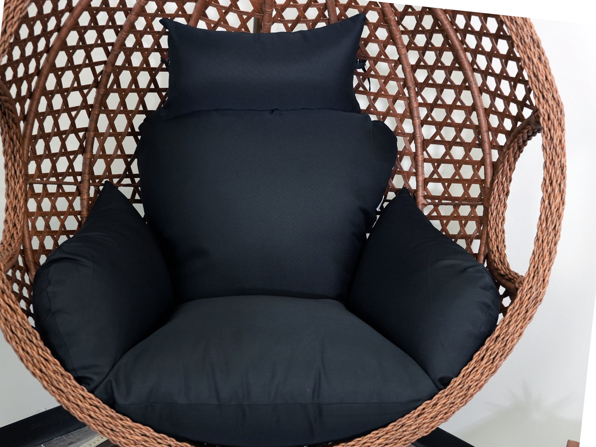 SK CHUMRA Egg Chair Cushion Hanging Basket Chair Pads Wicker Rattan Hanging Seat Cushion Nonslip Soft Headrest & Armrest Outdoor Porch Backyard UV Resistant Patio Hammock Swing Cushions (Black)