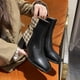thumbnail image 5 of Teissuly Squares Toe Chunky Heel Boots High Feeling Small Short Boots Two Colors Matching Back Metal Buckle Chunky Heel Women's Shoes Splicing Zipper Short Boots Teissuly WER202312144596, 5 of 7