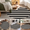 thumbnail image 6 of Black Beige Striped Large Area Rugs for Bedroom Living Room, Soft Non Slip Carpet Bedside Rug, Vintage Geometric Line Simple Round Floor Cover Kitchen Accent Rug 3' for Dining Room/Office, 6 of 9