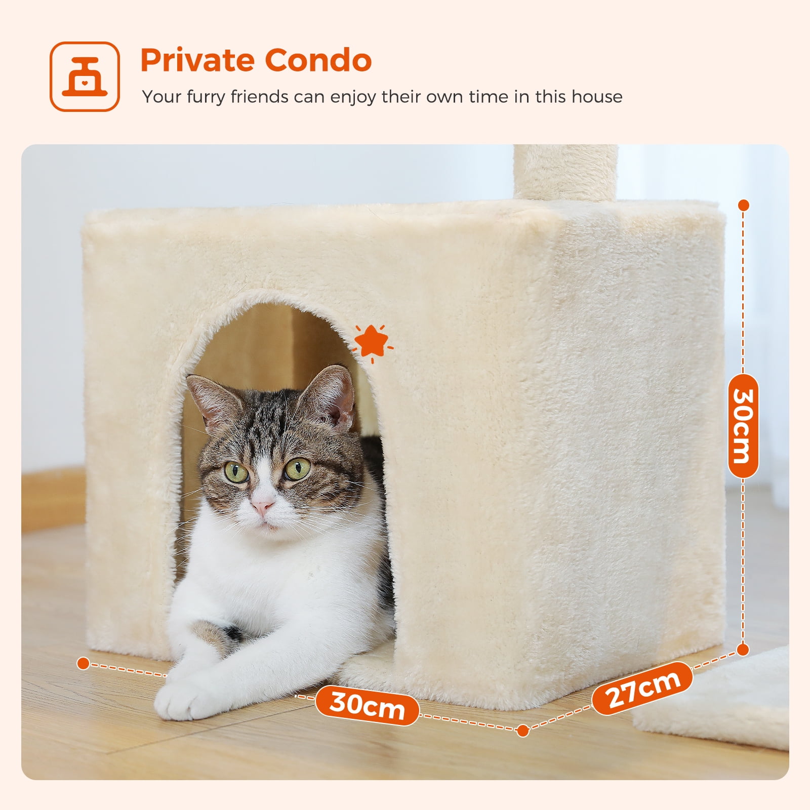 PAWZ Road Cat Tree 28.3" Cat Tower with Large Basket Top Perch and Scratching Posts Pad for Indoor Cats, Beige