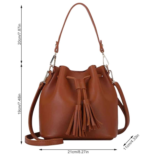ziyahi Bucket Bag Faux Leather Tassel Drawstring Crossbody Pouch