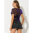 thumbnail image 4 of DARING DIVA Shirt Short Sleeve Mesh Metallic Shiny Top S Purple, 4 of 6